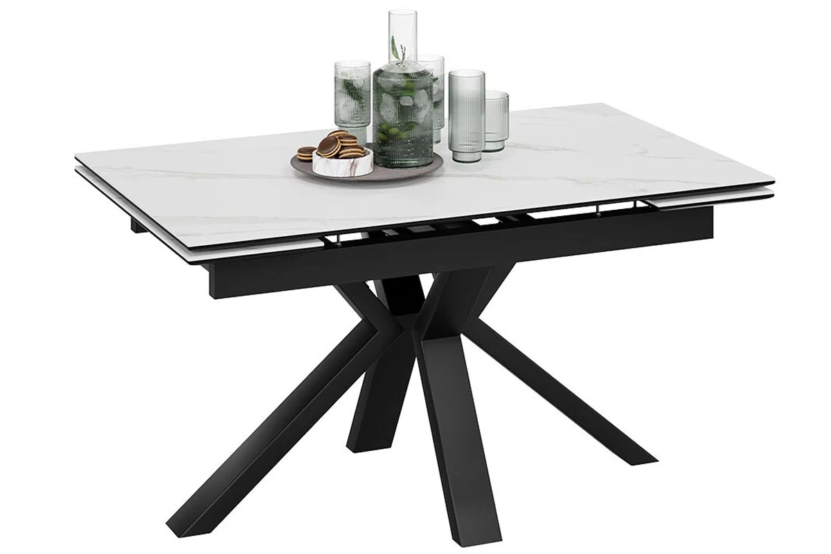 Стол обеденный Дерби Тип 1 (Черный муар/Керамика матовая белый мрамор) - купить в Озерце