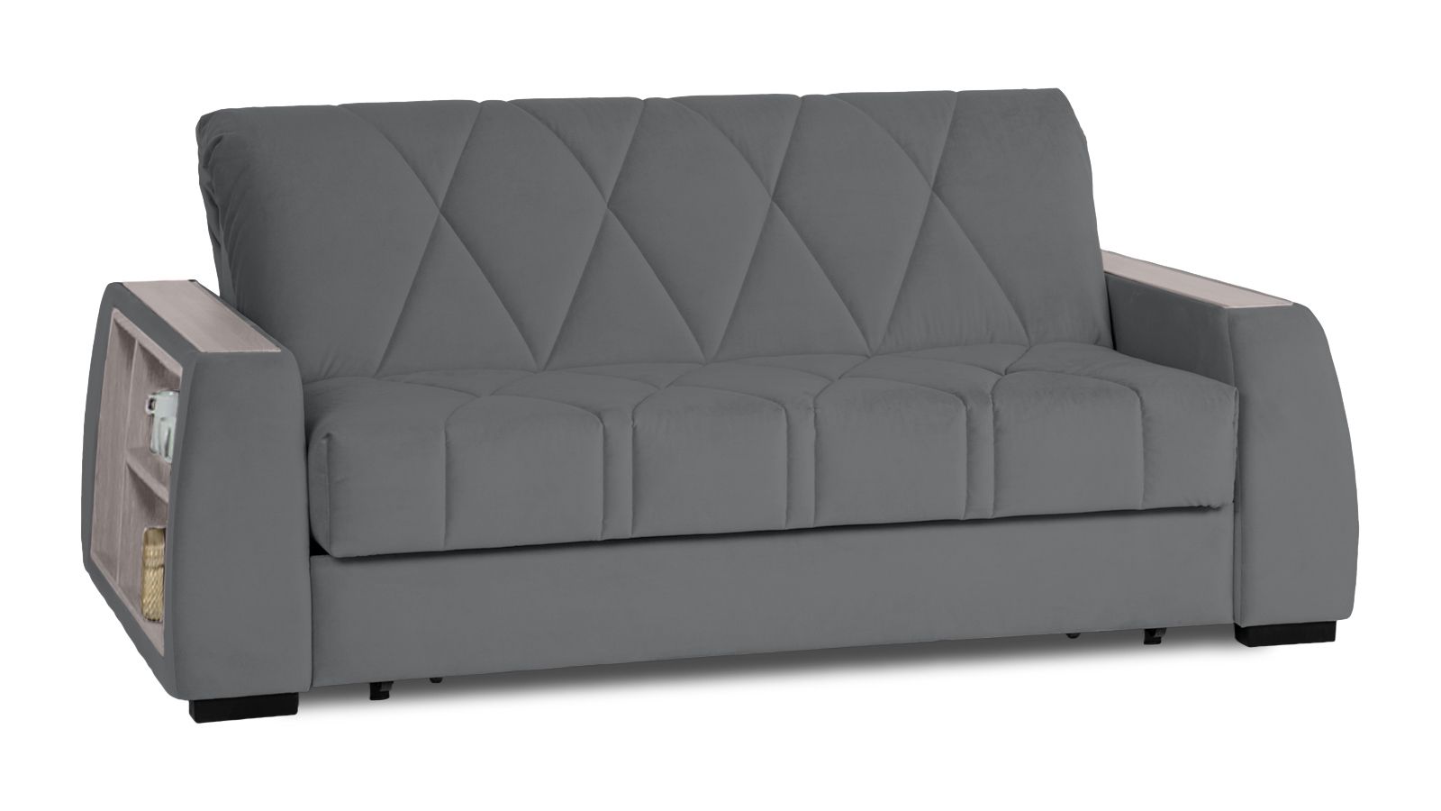 Диван - кровать Domo Pro с полками цвета ясень, стежка ромб, ткань Sky Velvet 16 180x216 — купить в Озерце