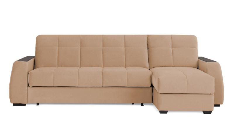 Диван угловой Domo Pro с накладкой цвета венге, стежка квадрат, ткань Casanova Beige 180x216 — купить в Озерце