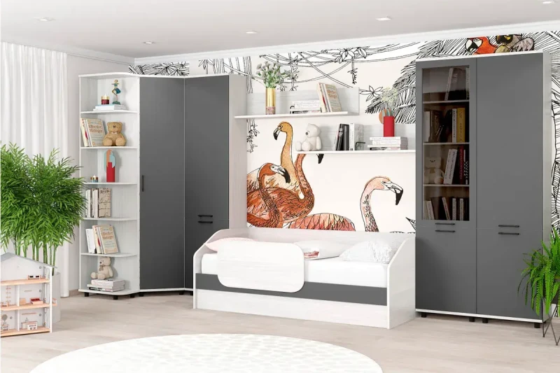 Детская Грейс композиция 4 (Снежный Ясень/Антрацит Матовый) — Мебель-центр Озерцо