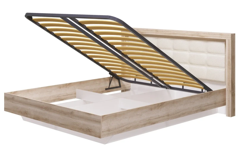 Кровать Люмен 28 с ПМ 160х200 (Дуб сакраменто/Белый снег) - купить в Озерце