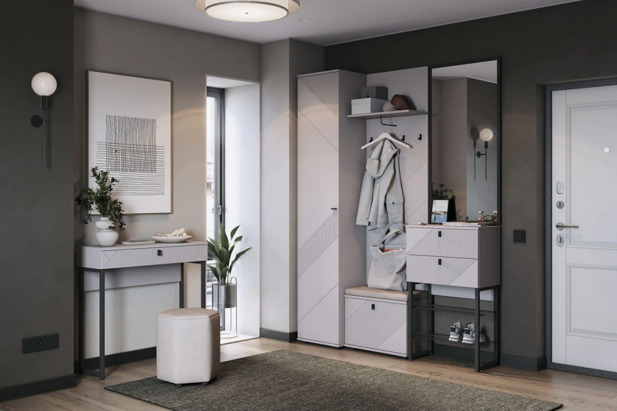 Шкаф Кашемир для прихожей 1 дв. для платья и белья с выдвижной штангой (Кашемир/Сантьяго) в мебель-центре Озерцо