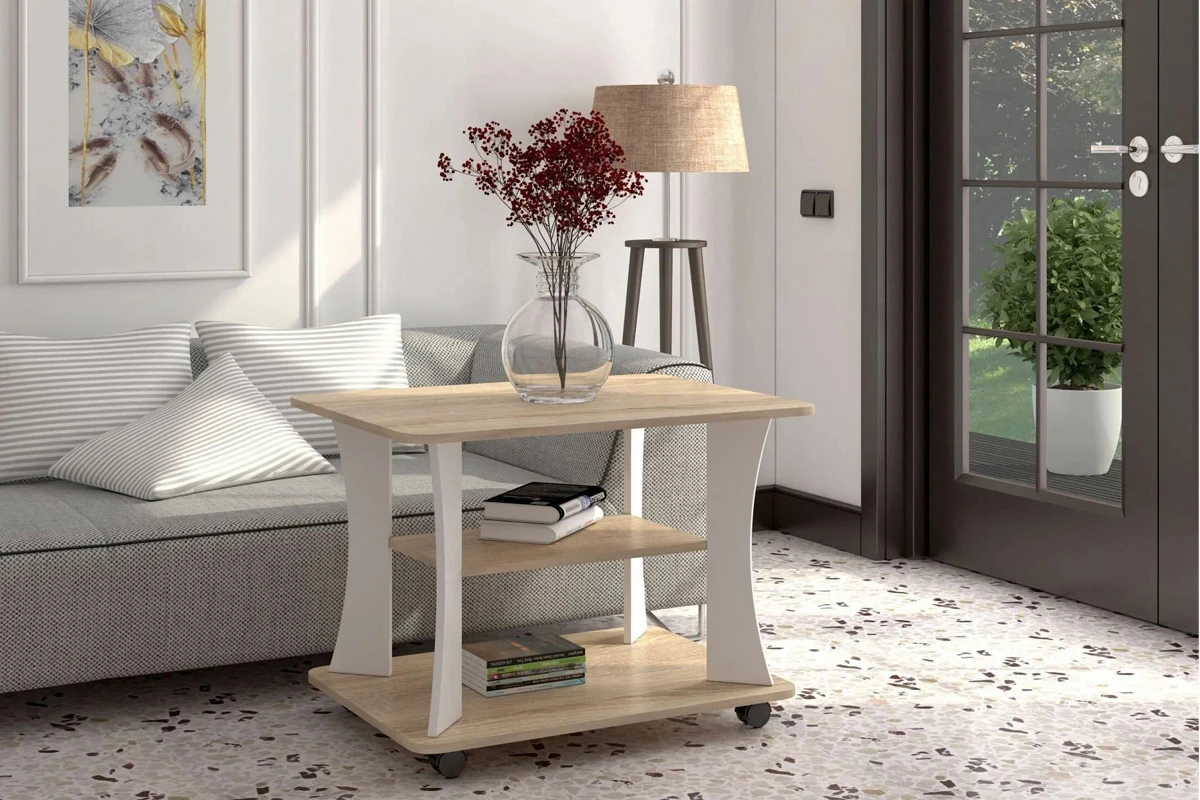 Стол журнальный П+51-21 (Дуб Сонома/Белый Ясень) — Мебель-центр Озерцо