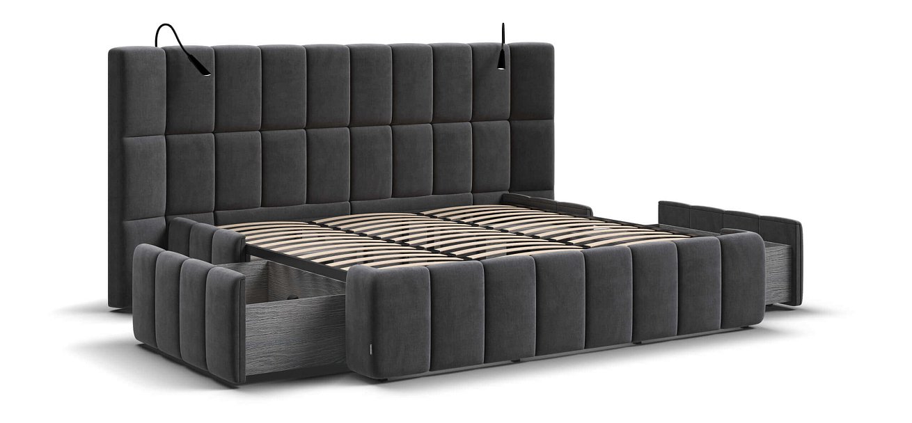 Босс ХО Кровать 180*200 Велюр Монолит серый - купить в Озерце