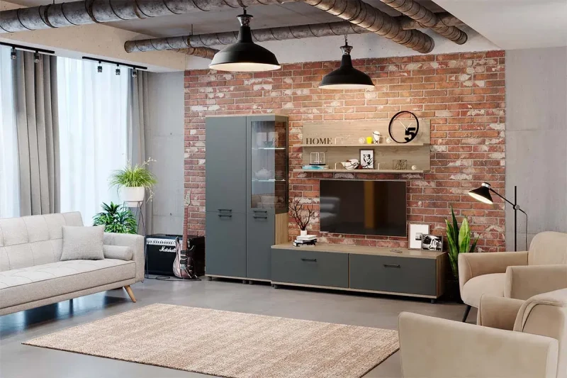 Гостиная Грейс комплект 2 (Ясень Асахи/Антрацит матовый) — Мебель-центр Озерцо