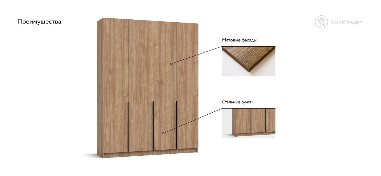 Босс Стандарт 160*220 шкаф распашной 4Д+ящики 01 Орех Селект в мебель-центре Озерцо