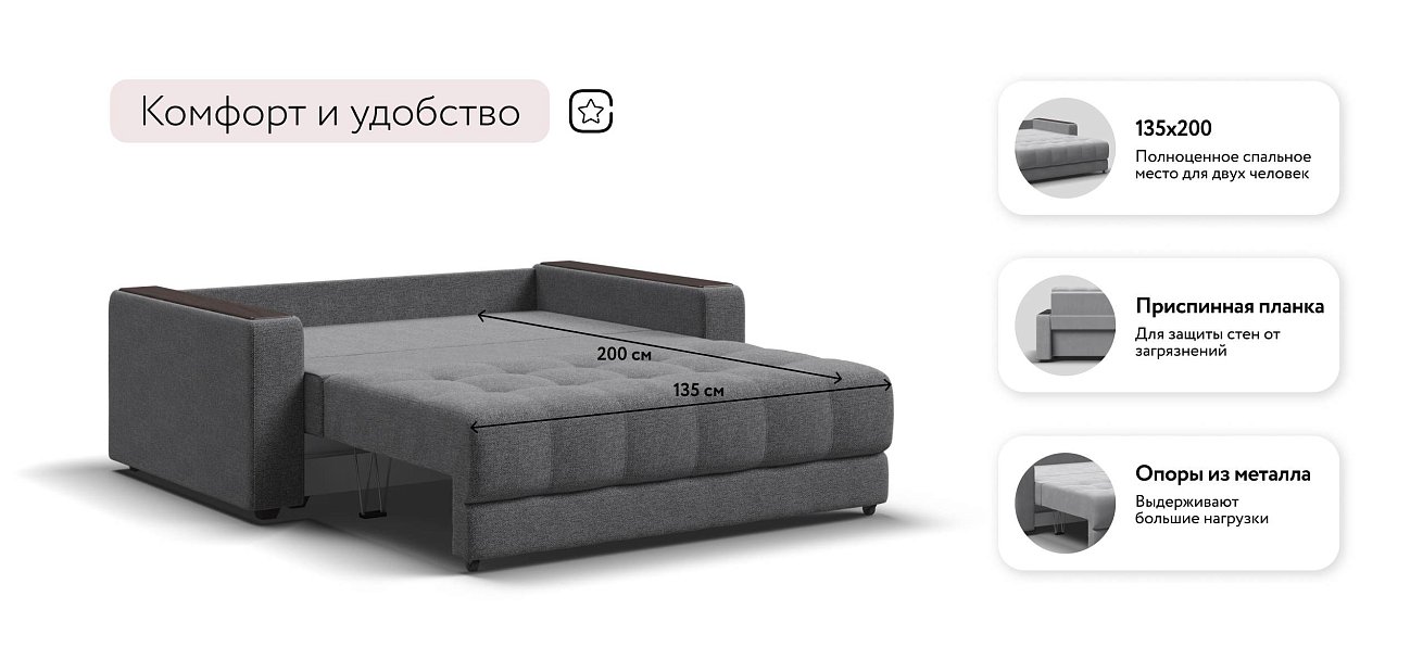 Босс Маркет двухместный диван Рогожка Мальмо серый — купить в Озерце