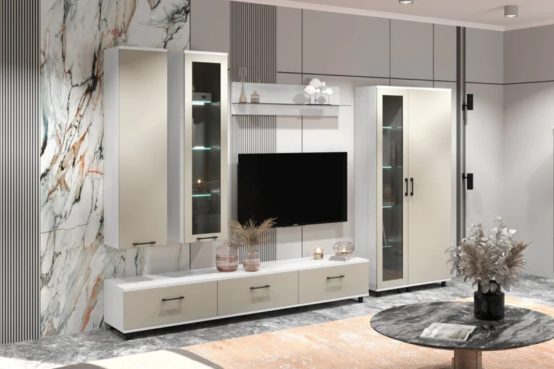 Гостиная Грейс комплект 4 (Снежный Ясень/Кашемир Матовый) — Мебель-центр Озерцо