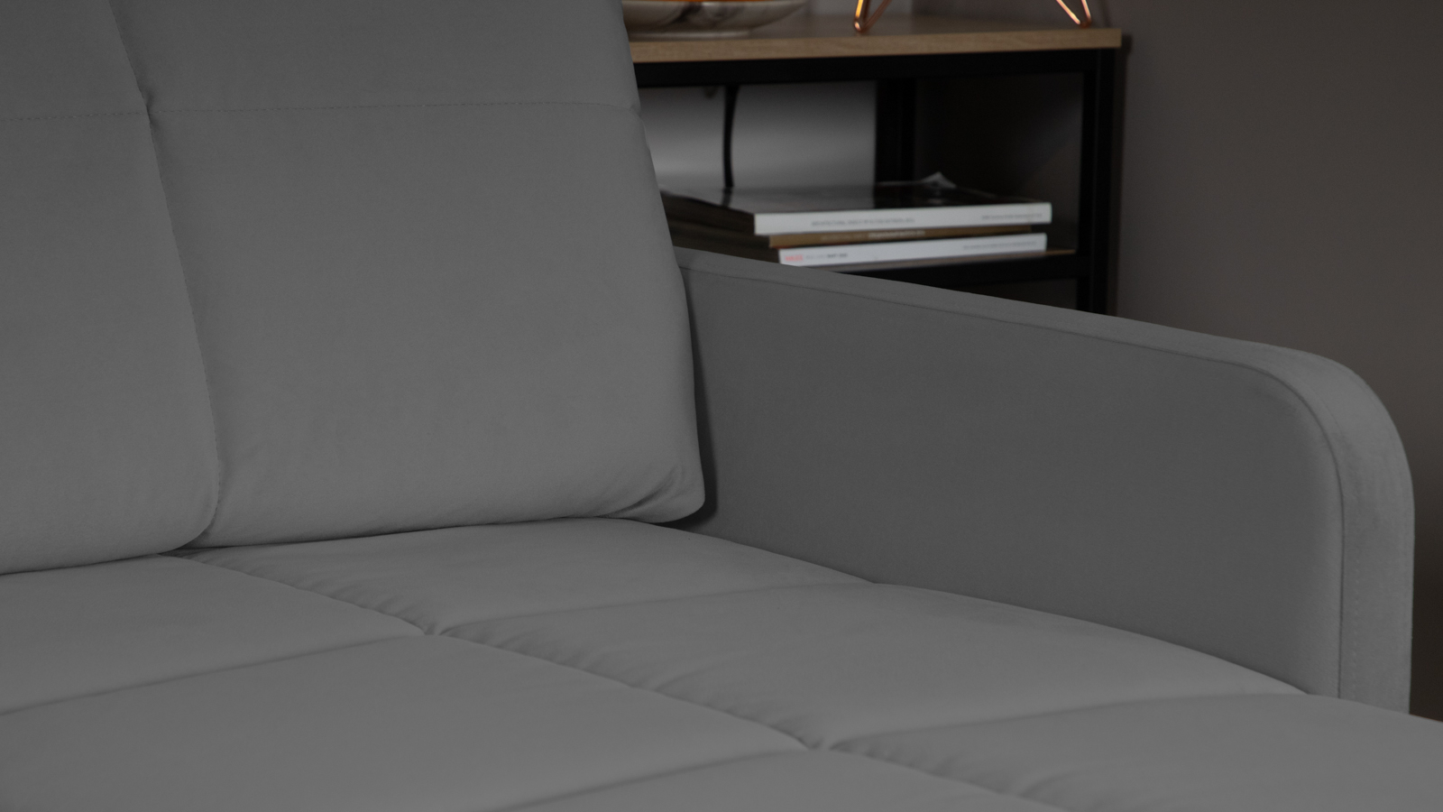 Диван угловой Domo Pro с узкими подлокотниками, стежка квадрат, ткань Sky Velvet 16 140x216 — купить в Озерце
