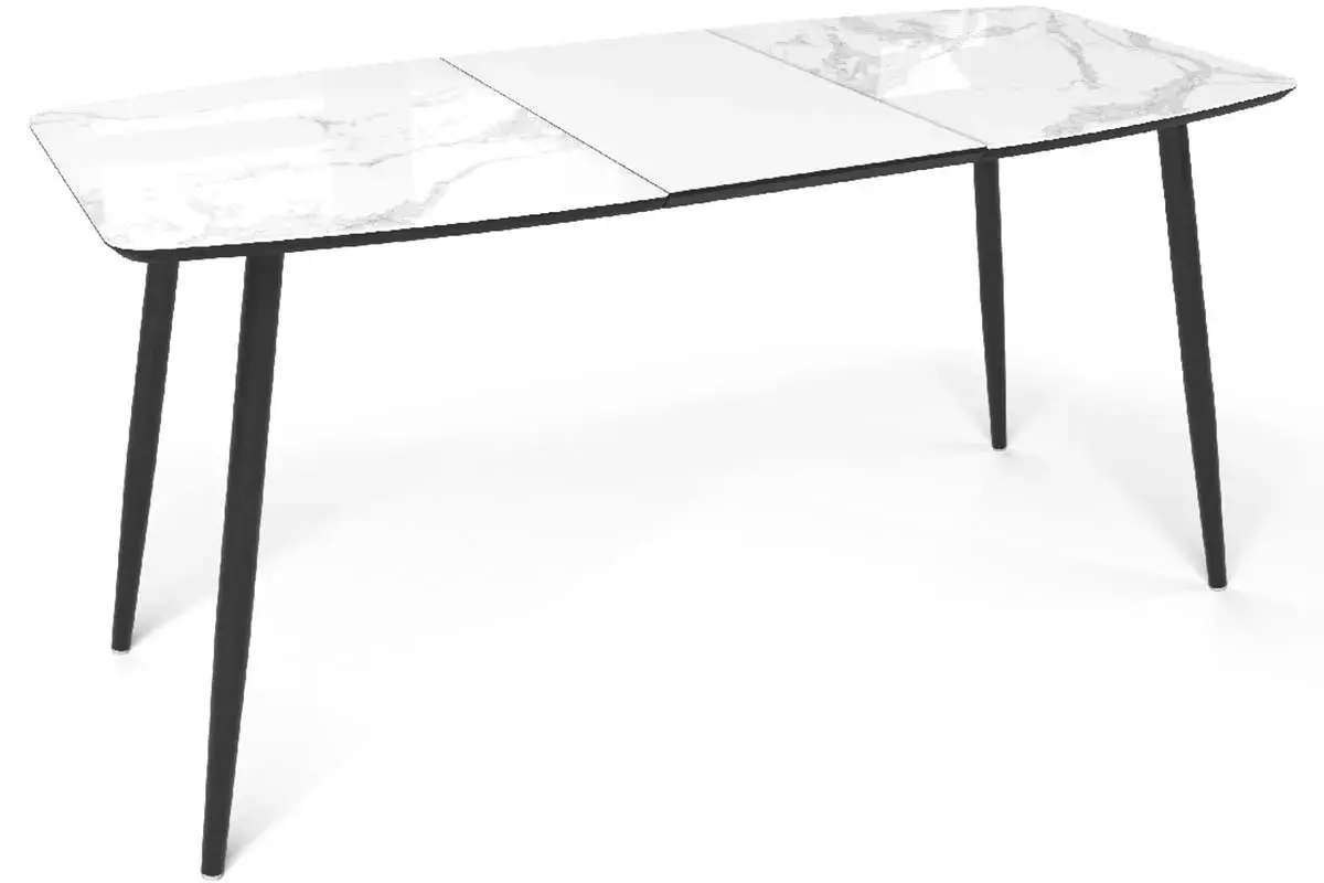 Стол обеденный Квин 1100(1500) (Стекло с фотопечатью Белый мрамор / МДФ Черный кварц / металл черный) - купить в Озерце