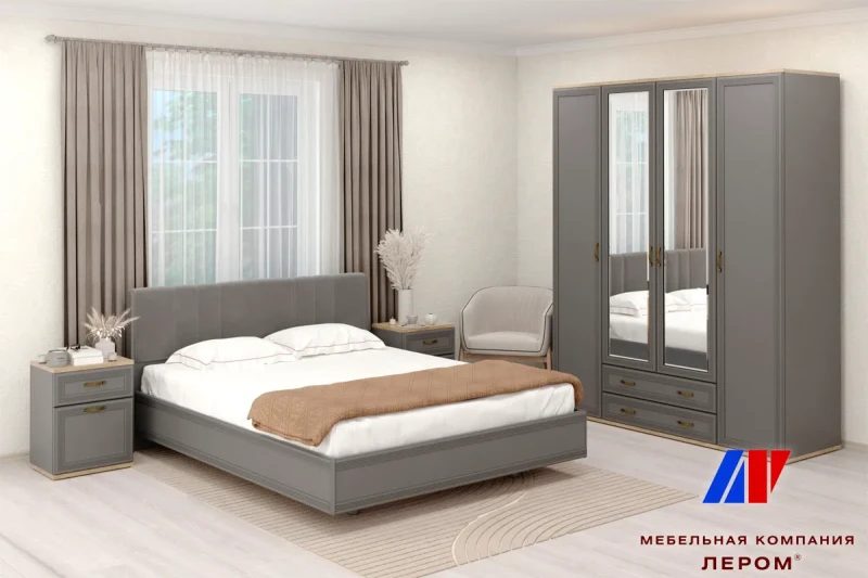 Готовый комплект для спальни СК-1024-ГС-СО-В (Гикори Джексон Светлый/Серый Оникс/Велюр) - купить в Озерце