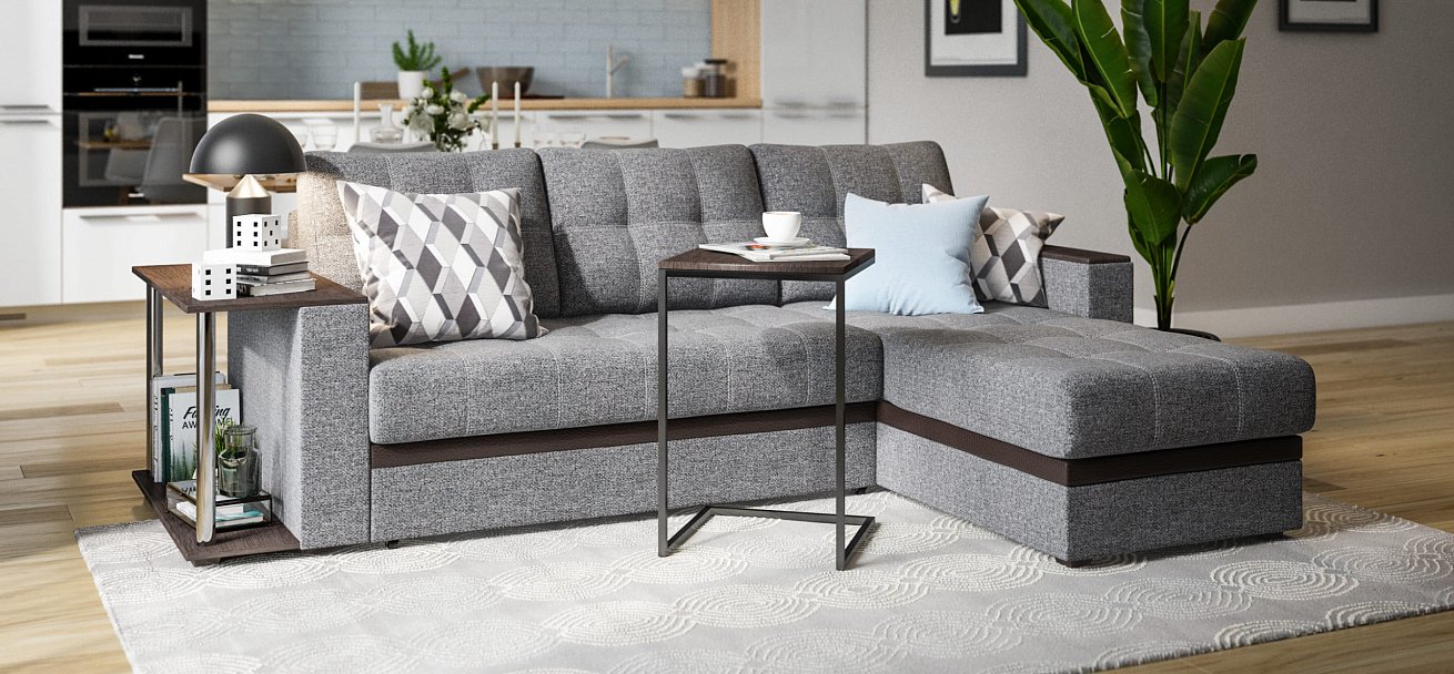 Атланта НПБ угловой диван Рогожка Мальмо серый — купить в Озерце