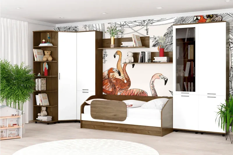 Детская Грейс композиция 4 (Гикори Джексон Темный/Белый Бриллиант Глянцевый) — Мебель-центр Озерцо