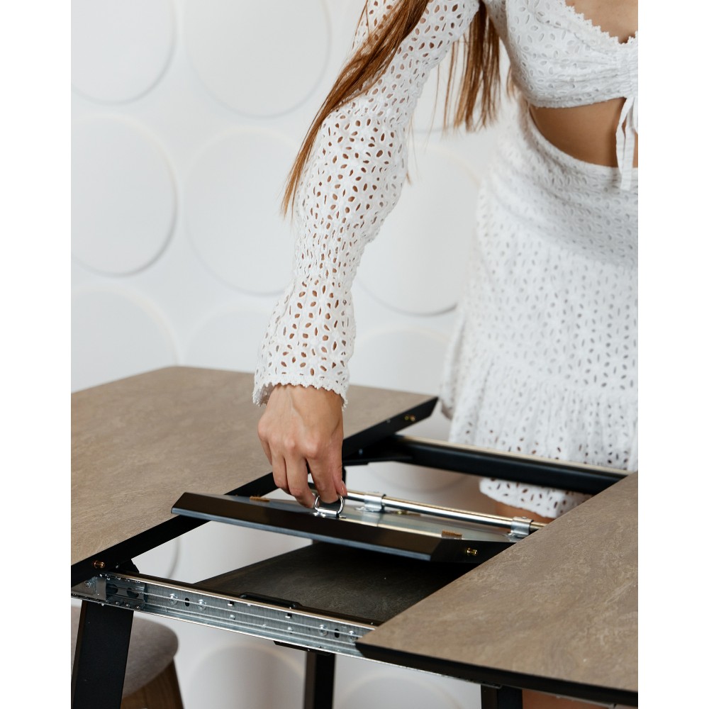 Стол МИЛАН-4 HPL 80х80/110 камень беж/муар.чер - купить в Озерце