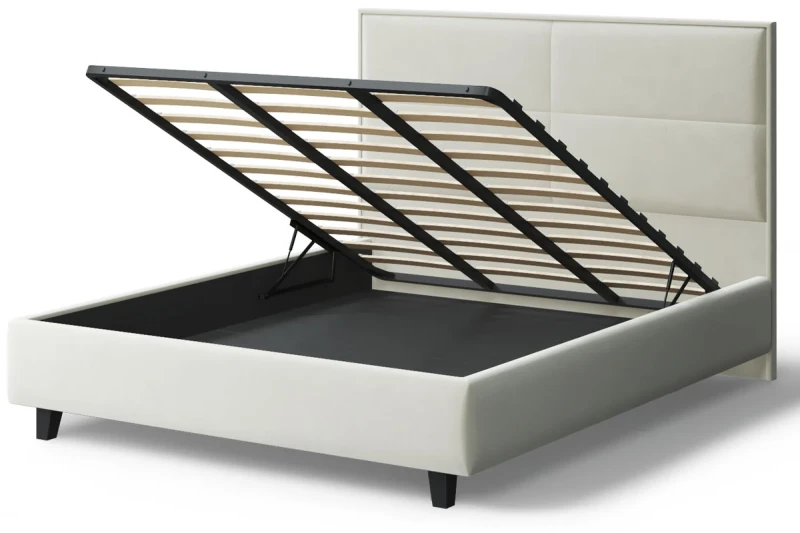 Кровать на опоре Скай с ПМ и бельев. ящ 140х200 (Бренди лайт 02/Серо-белый) - купить в Озерце
