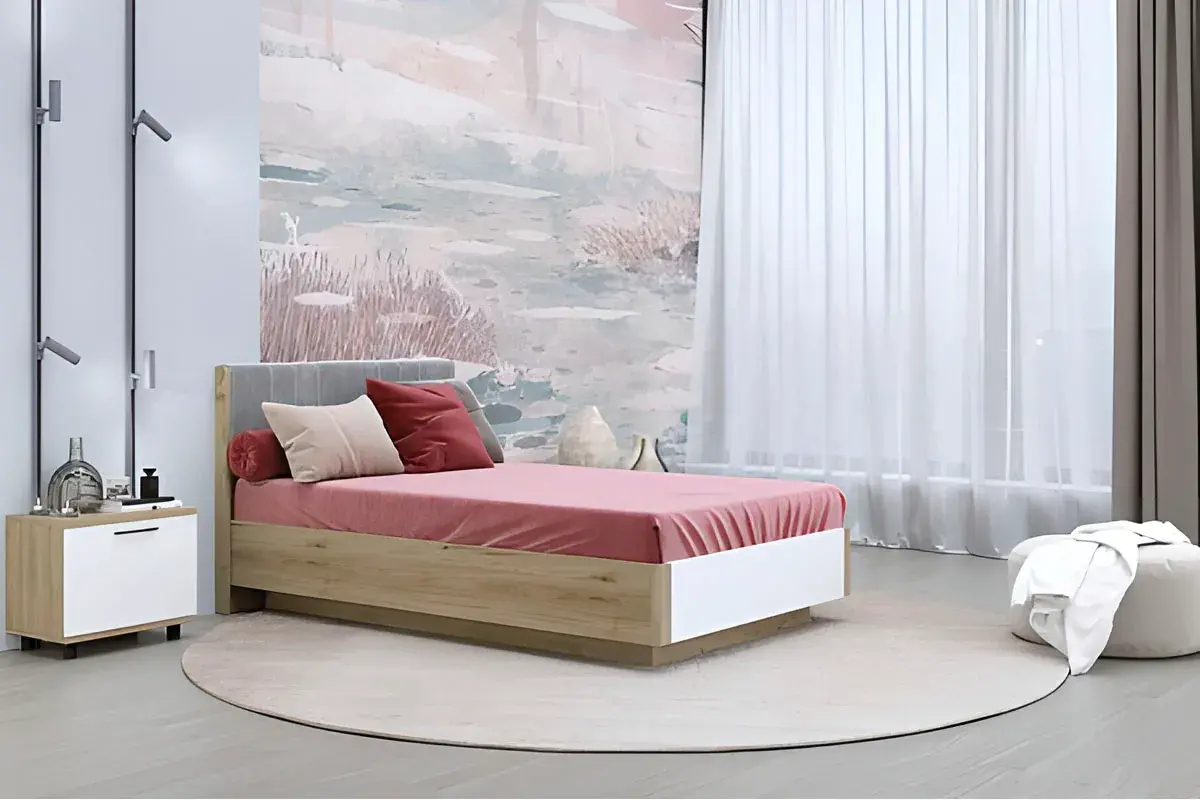 Кровать КР-4011-ГС-БГ (Гикори Джексон Светлый/Белый Бриллиант Глянцевый) - купить в Озерце