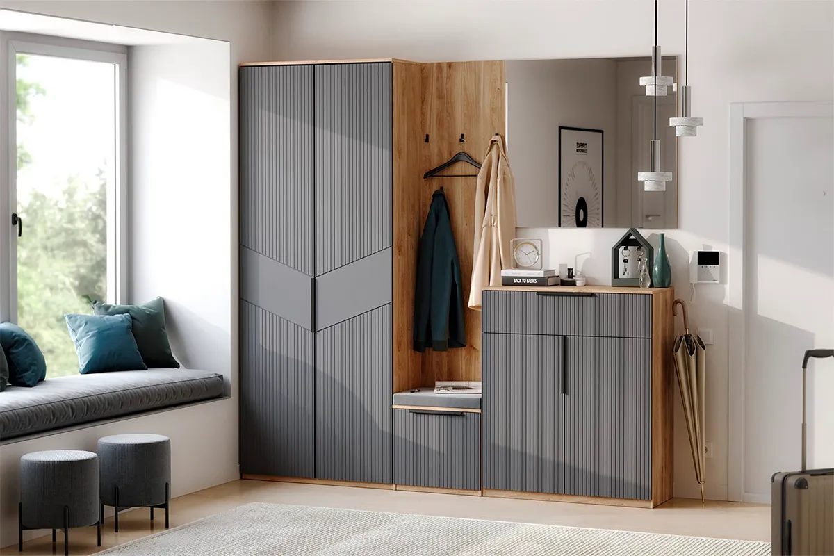 Тумба для обуви Астория 14 (Дуб кастелло медовый / Графит софт) — Мебель-центр Озерцо