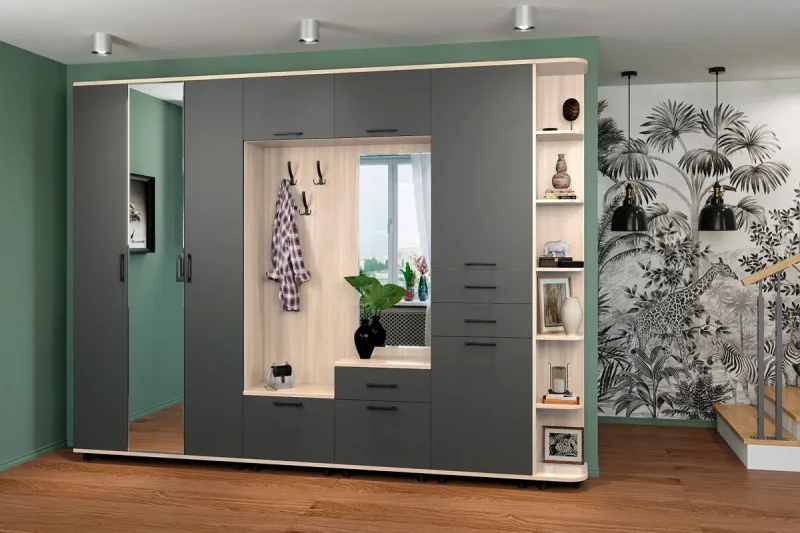 Прихожая Грейс комплект 5 (Ясень Асахи/Антрацит Матовый) — Мебель-центр Озерцо