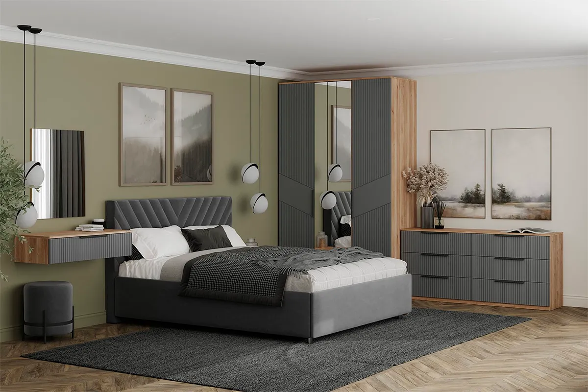 Комод широкий Астория 18 (Дуб кастелло медовый / Графит софт) — Мебель-центр Озерцо