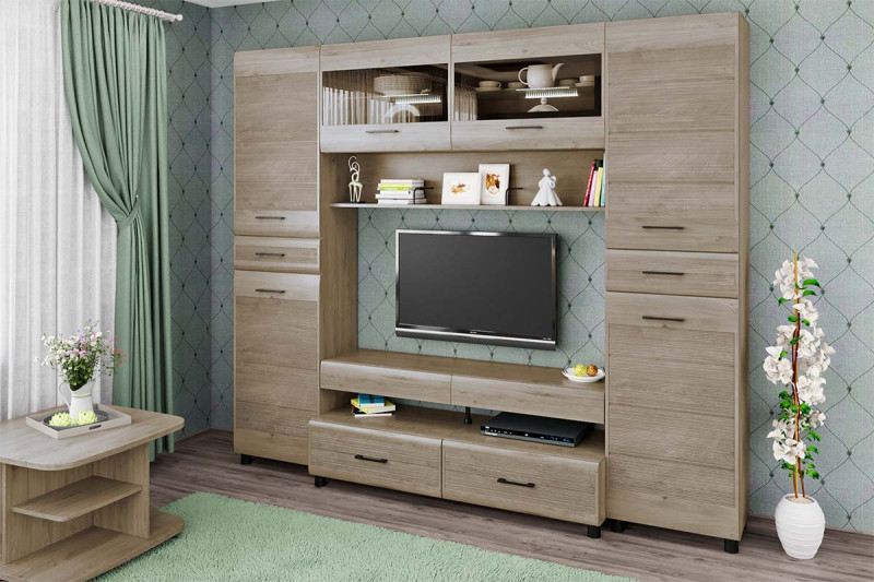 Гостиная Камелия-10 (Гикори Джексон Светлый) — Мебель-центр Озерцо