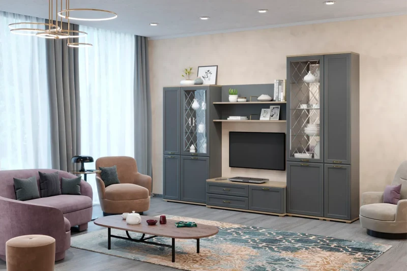 Гостиная Карина-24 (Гикори Джексон светлый/Серый Оникс) — Мебель-центр Озерцо