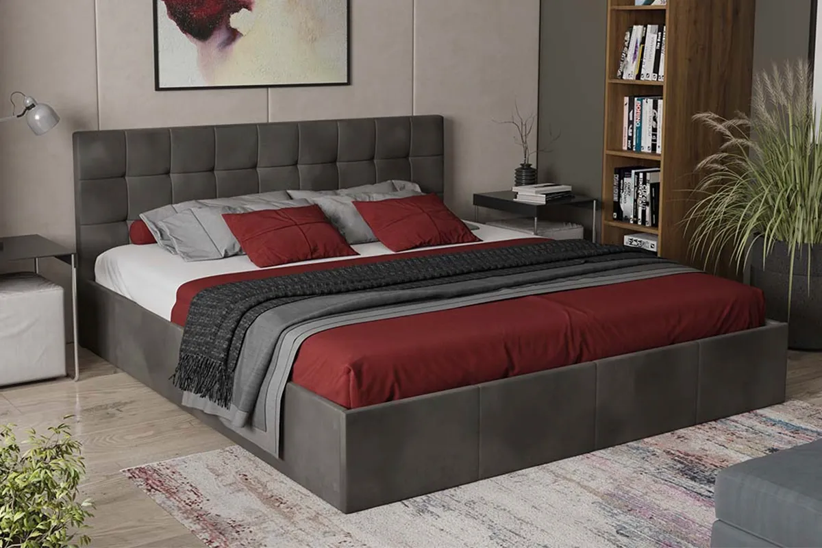 Кровать Эмма с ПМ и заглушиной 180х200 (Велюр/Confetti Stone) - купить в Озерце