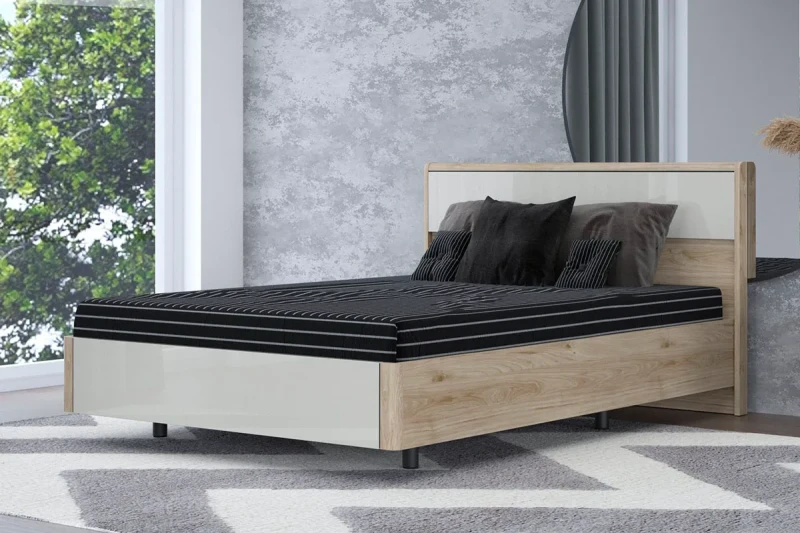 Кровать КР-5002-ГС-КГ 140х200 (Гикори Джексон Светлый/Кашемир Глянцевый) - купить в Озерце