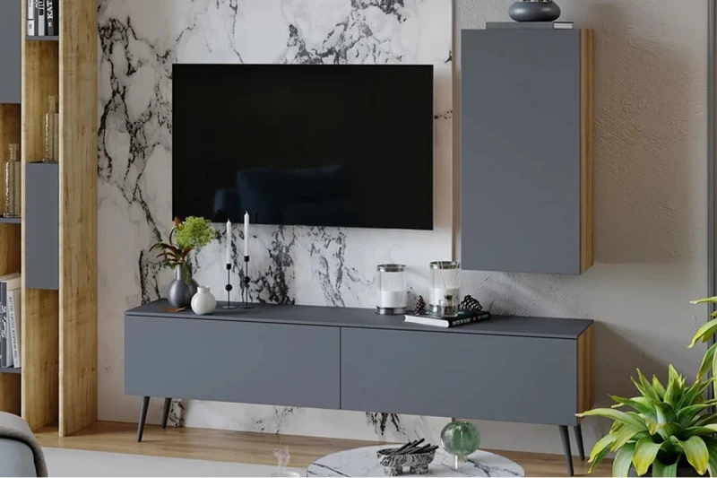 Гостиная Порто №3 ГН-393.003 (Яблоня Беллуно/Графит софт) — Мебель-центр Озерцо