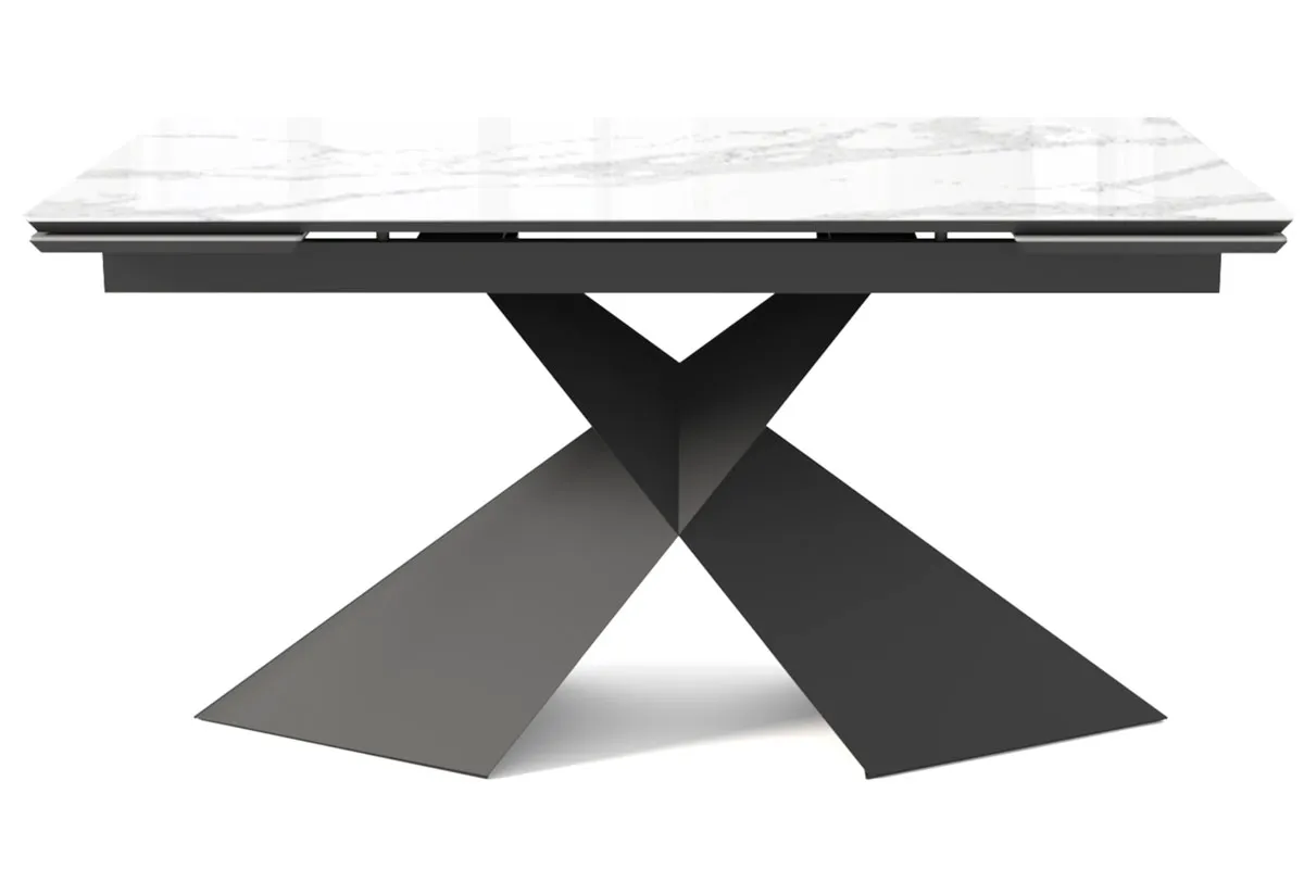 Стол обеденный Марвел 1400(2000) (ст. №2 / Стекло Оптивайт с фотопечатью Белый мрамор/МДФ Черный Кварц/Металл Черный) - купить в Озерце