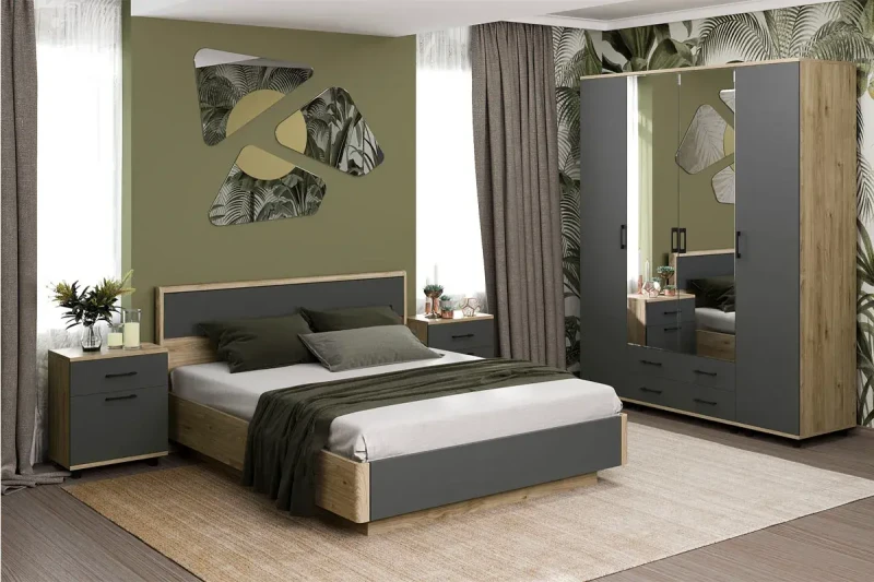 Спальня Грейс комплект 6 (Гикори Джексон Светлый/Антрацит матовый) - купить в Озерце