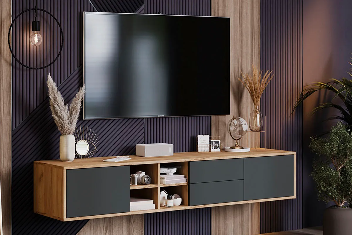 Тумба под ТВ тип 5 (Дуб крафт золотой/Антрацит) — Мебель-центр Озерцо
