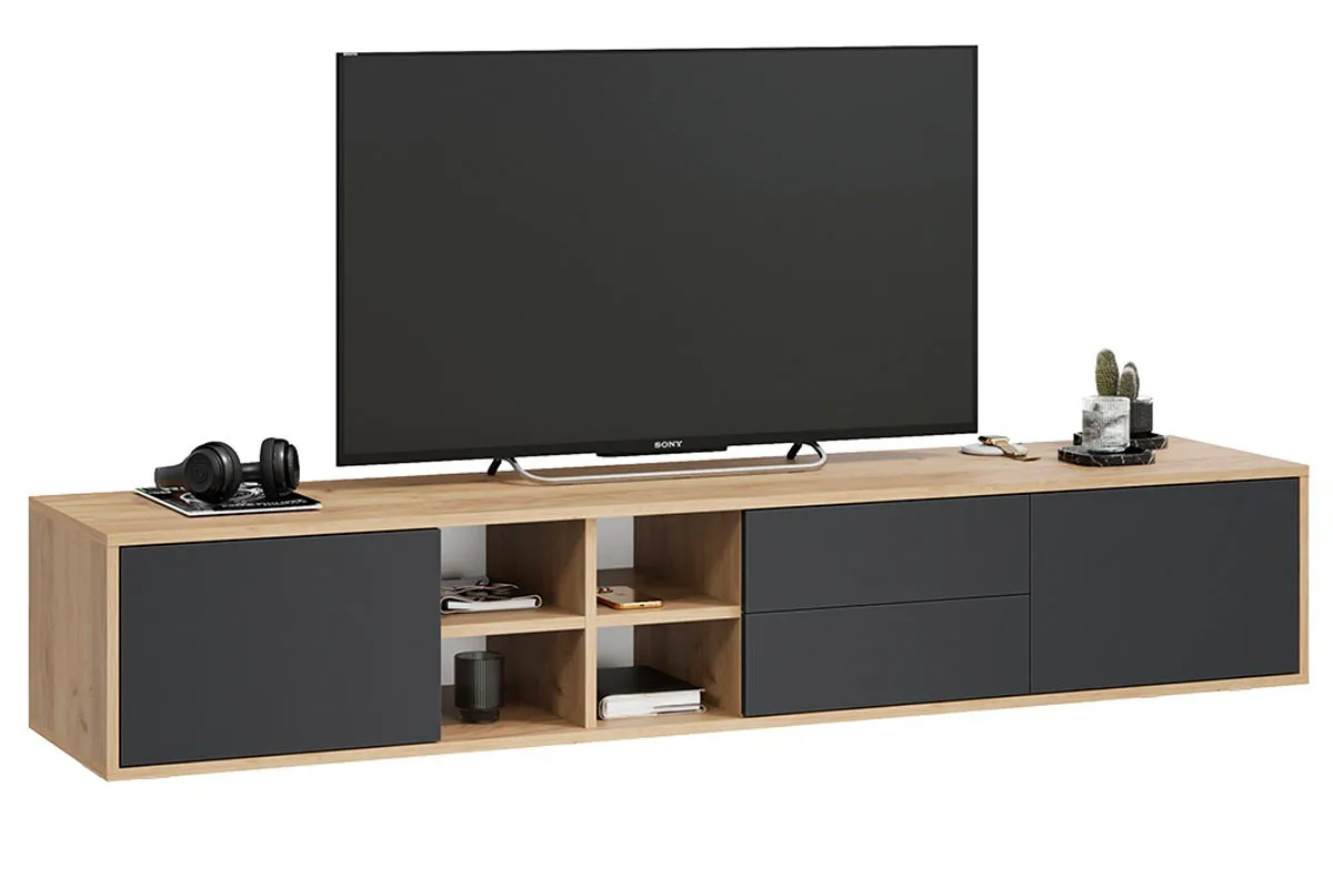 Тумба под ТВ тип 5 (Дуб крафт золотой/Антрацит) — Мебель-центр Озерцо