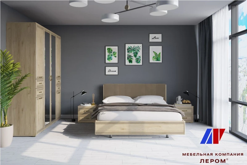 Готовый комплект для спальни СК-1004-ГС-В (Гикори Джексон Светлый/Велюр) - купить в Озерце