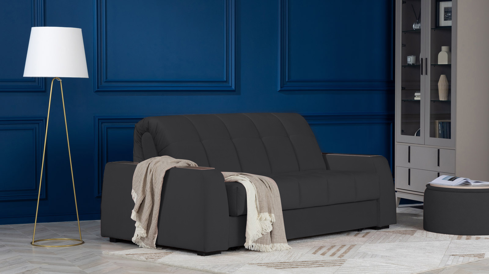 Диван - кровать Domo Pro с накладкой цвета венге, стежка квадрат, ткань Sky Velvet 38 140x216 — в мебель-центре Озерцо