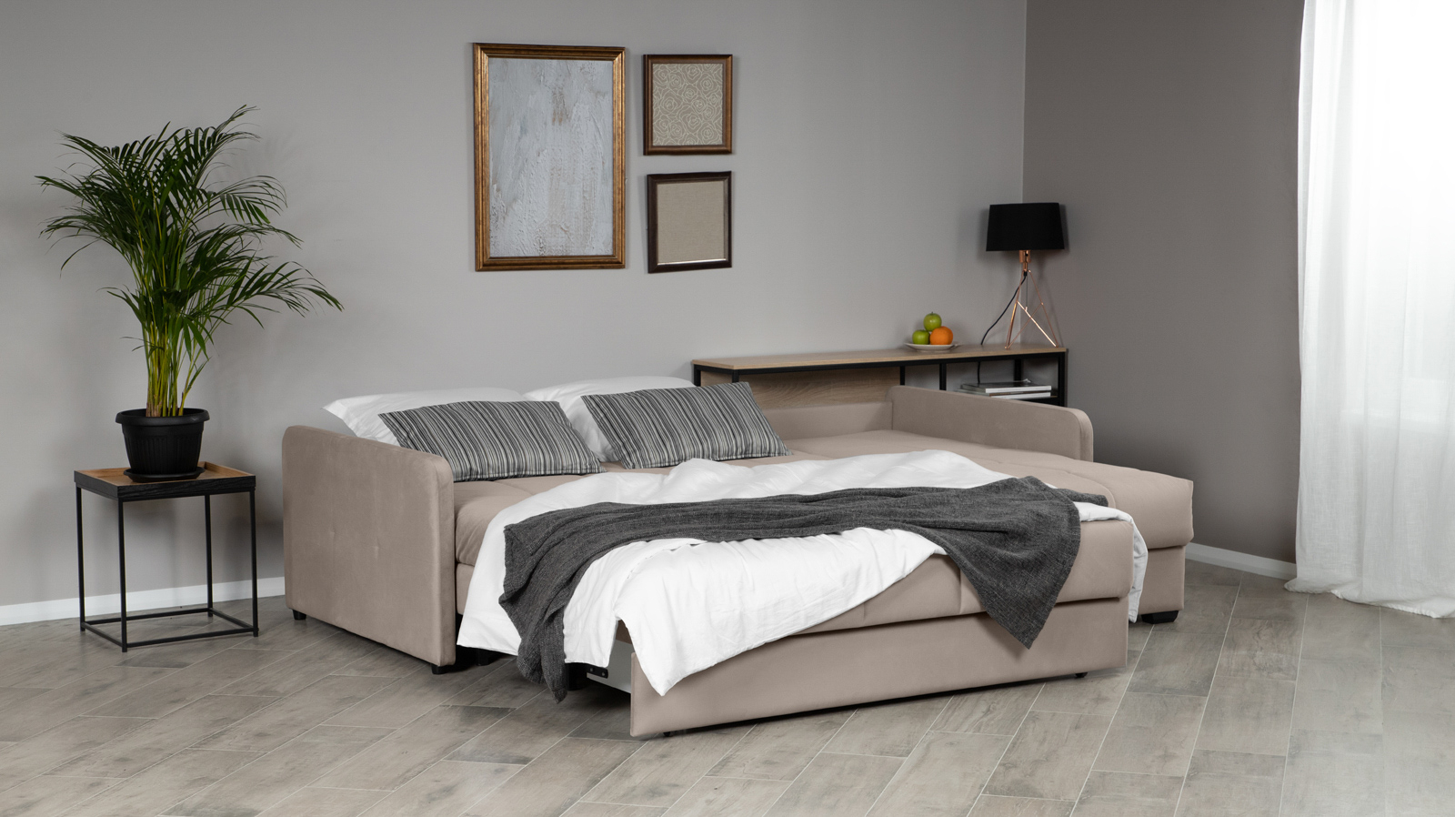 Диван угловой Domo Pro с узкими подлокотниками, стежка квадрат, ткань Sky Velvet 03 160x216 — купить в Озерце