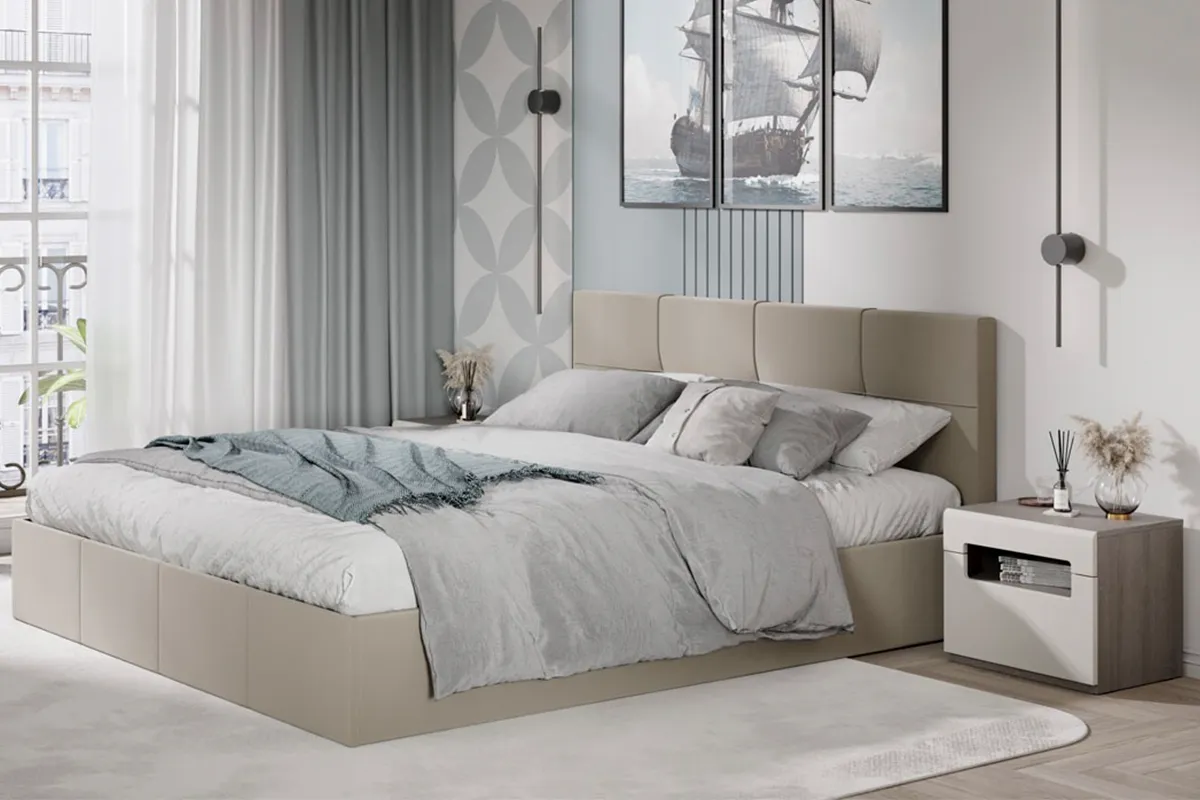 Кровать Лора с ПМ и заглушиной 180х200 (Велюр / Confetti Cream) - купить в Озерце