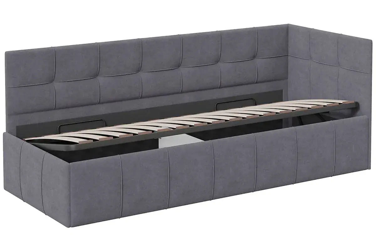 Кровать Грей с мягкой обивкой с ПМ 80х200 Тип 1 (Велюр Galaxy/Серый) - купить в Озерце