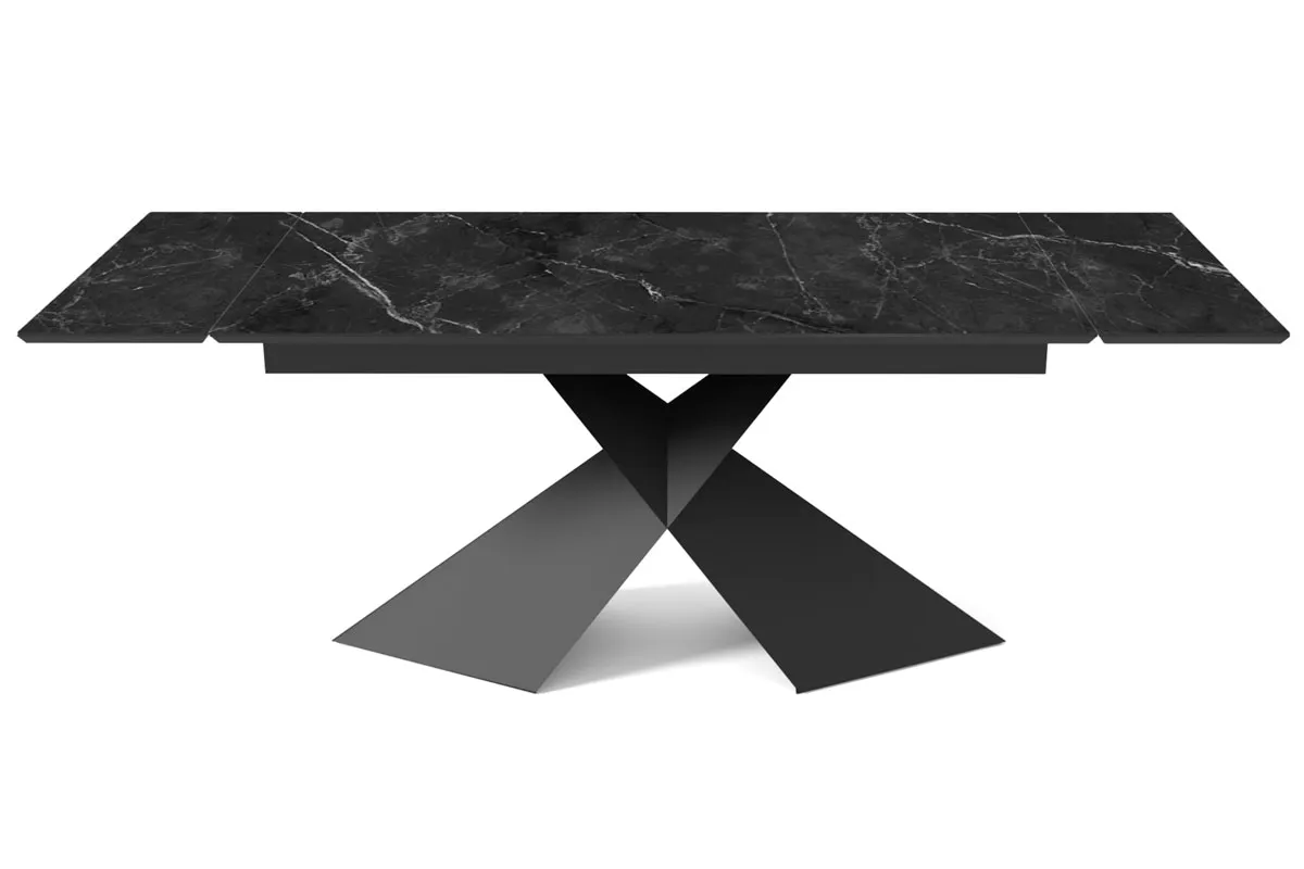 Стол обеденный Марвел 1600(2200) (ст. №2 / Керамика FNZ9206053 Чёрный мрамор/МДФ Черный Кварц /Металл Черный) - купить в Озерце