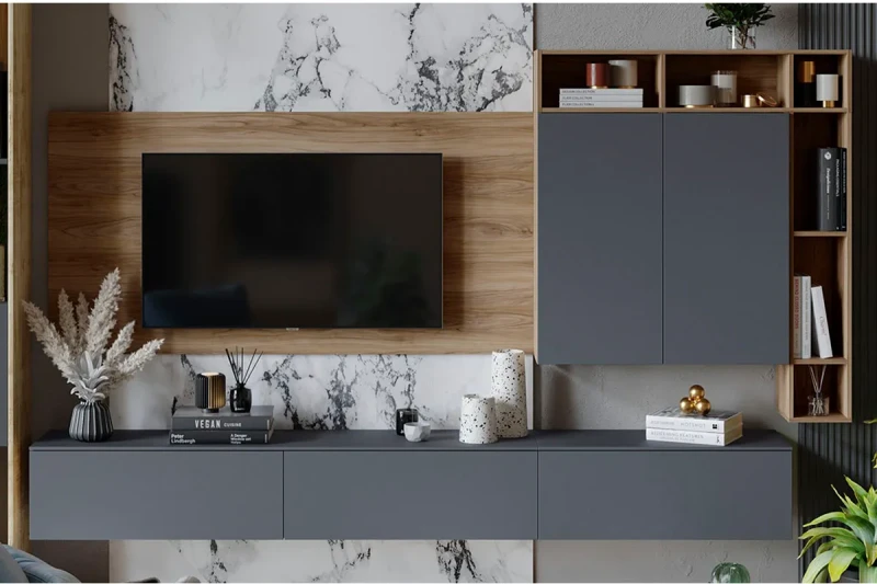 Гостиная Порто №6 ГН-393.006 (Яблоня Беллуно/Графит софт) — Мебель-центр Озерцо