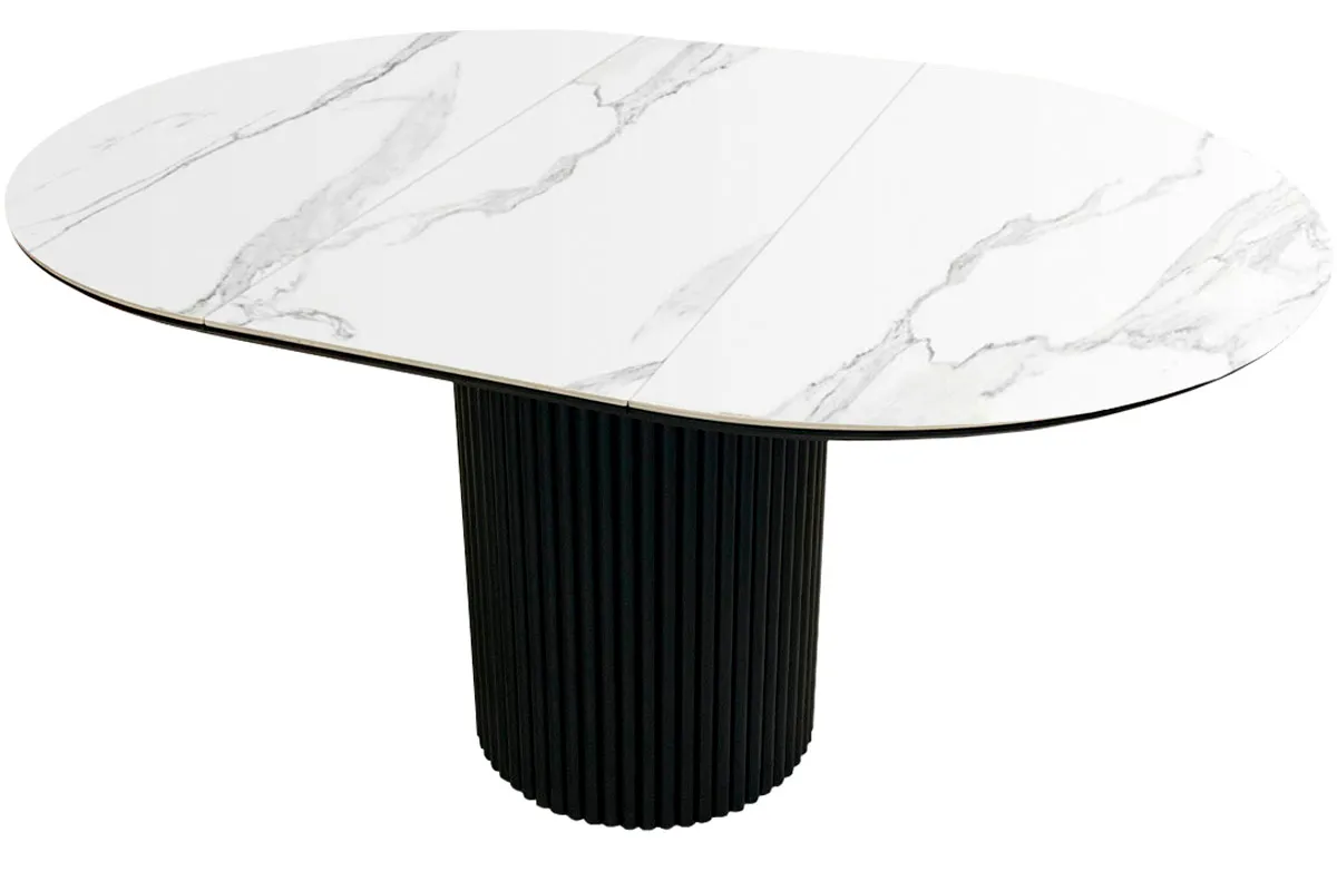 Стол обеденный Рапсодия d 1000 (вставка 400 бабочка) (Керамика FNZ9206035 ALPINE WHITE/МДФ черный кварц/ Металл черный) - купить в Озерце