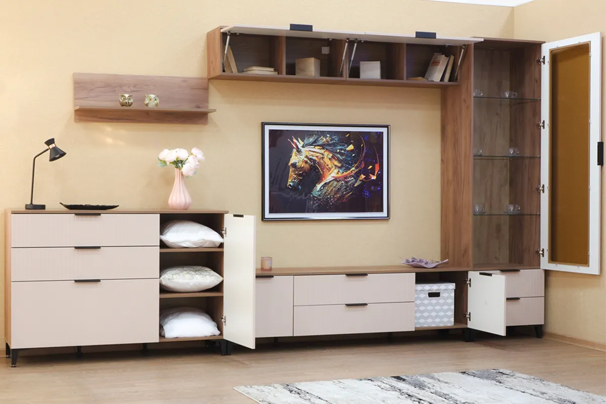 Гостиная Тоскана (Дуб Табачный/Бисквит) — Мебель-центр Озерцо