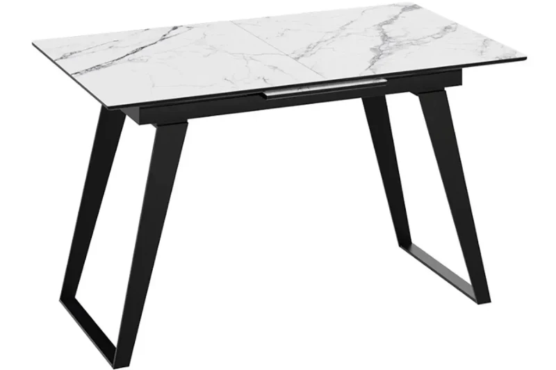Стол обеденный Техно (Черный муар/Стекло глянцевое белый мрамор) - купить в Озерце