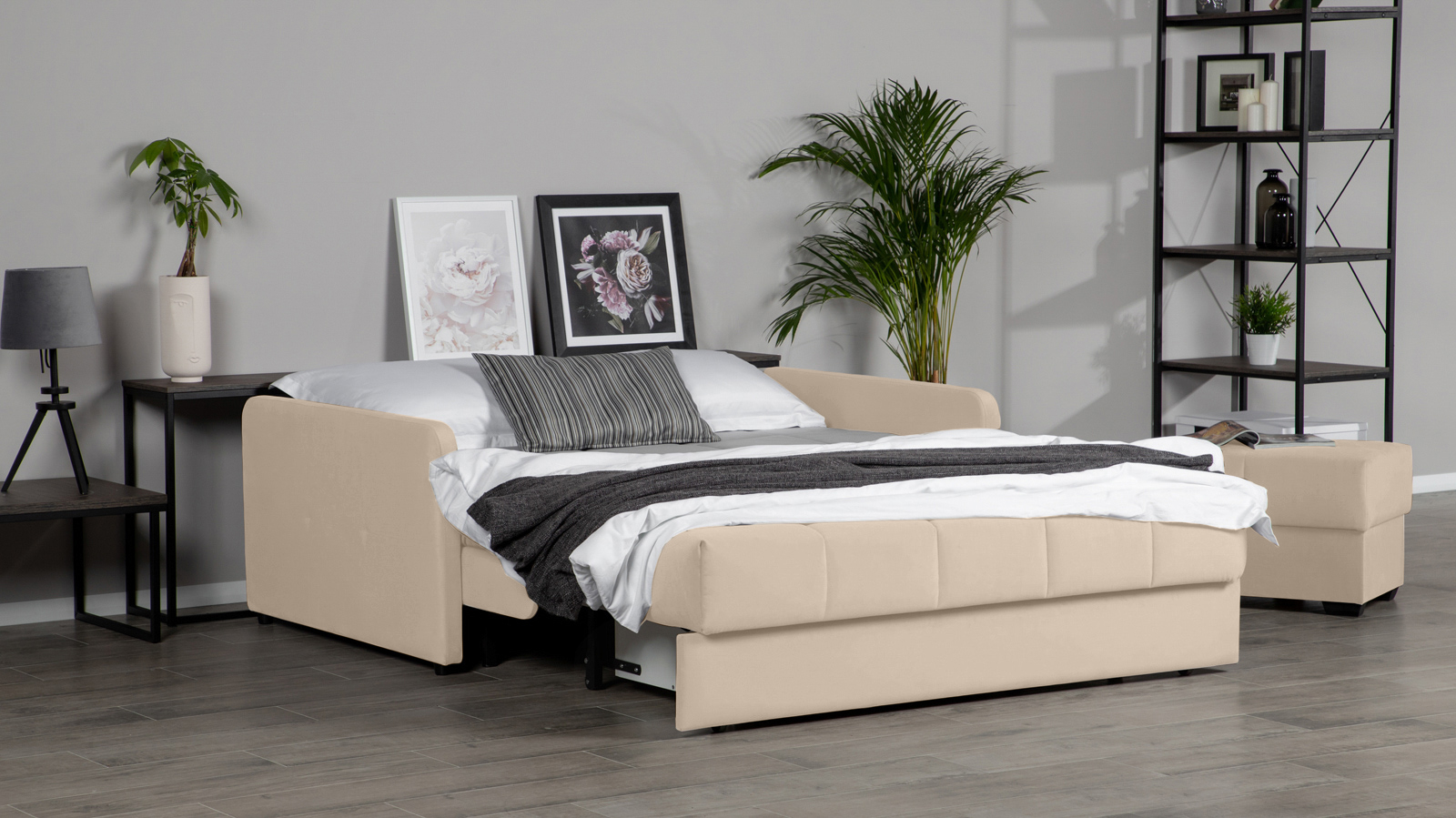 Диван - кровать Domo Pro с узкими подлокотниками, стежка квадрат, ткань Casanova Milk 180x216 — в мебель-центре Озерцо