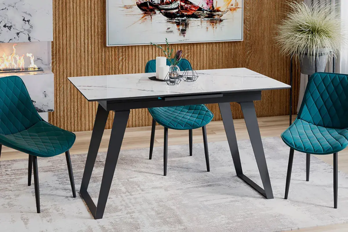 Стол обеденный Техно (Черный муар/Стекло глянцевое белый мрамор) - купить в Озерце