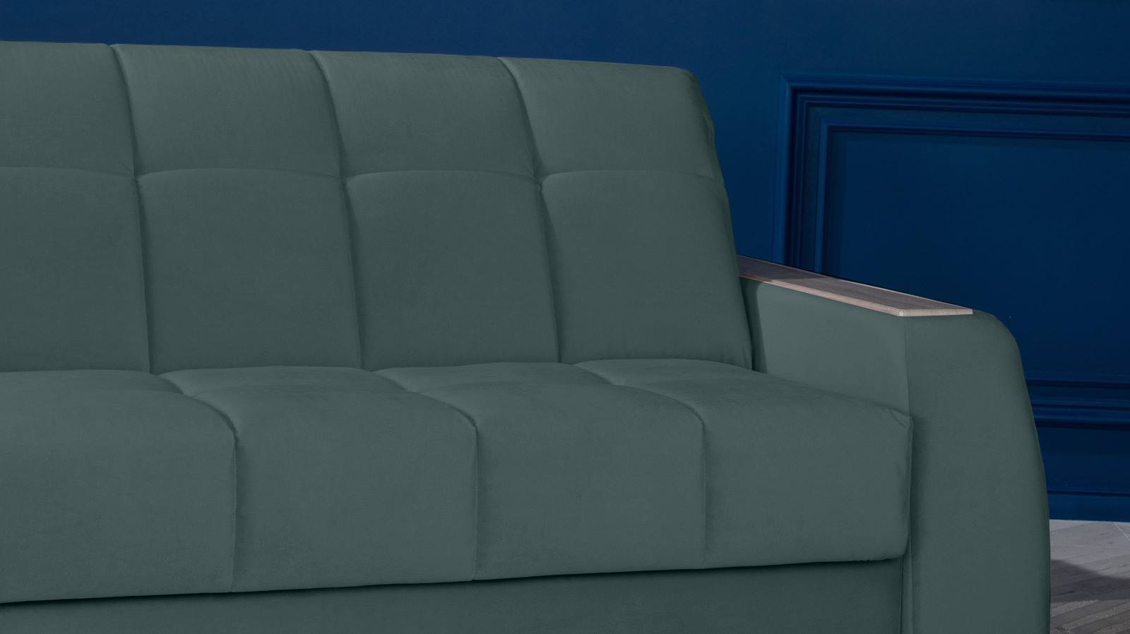 Диван - кровать Domo Pro с накладкой цвета ясень, стежка квадрат, ткань Casanova Seawave 160x216 — в мебель-центре Озерцо