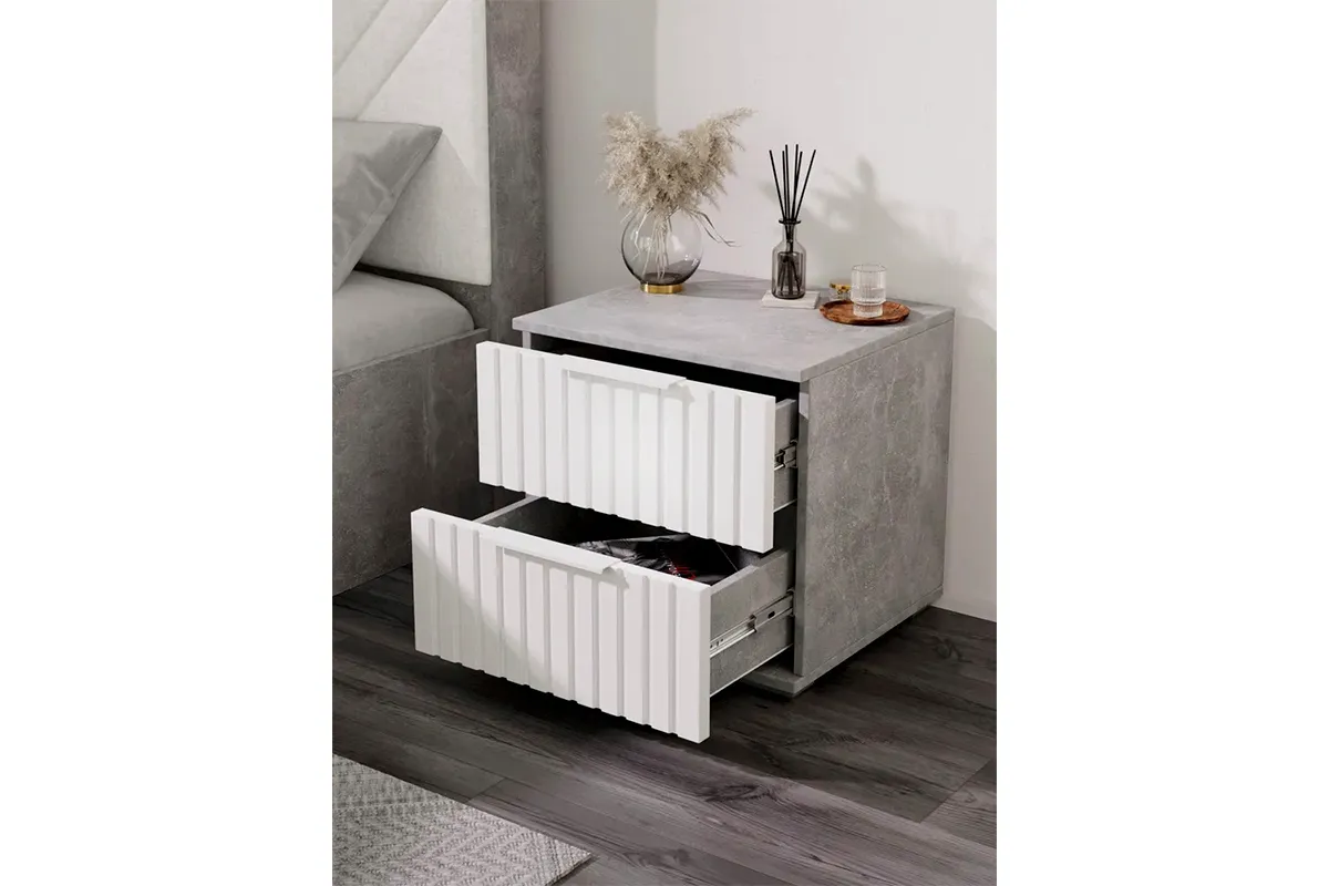 Тумба прикроватная Хилтон (Ателье светлый/Белый матовый) — Мебель-центр Озерцо