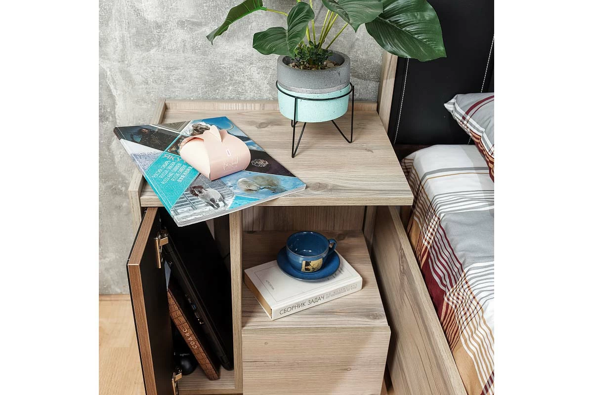 Nature 42 Тумба прикроватная  (Гаскон Пайн/Чёрный) — Мебель-центр Озерцо