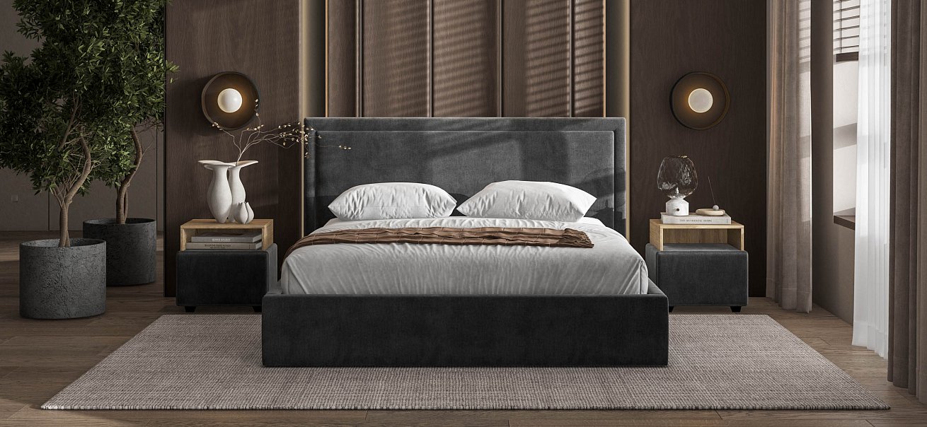 Фрея Кровать без ПМ 160*200 Велюр Монолит серый - купить в Озерце