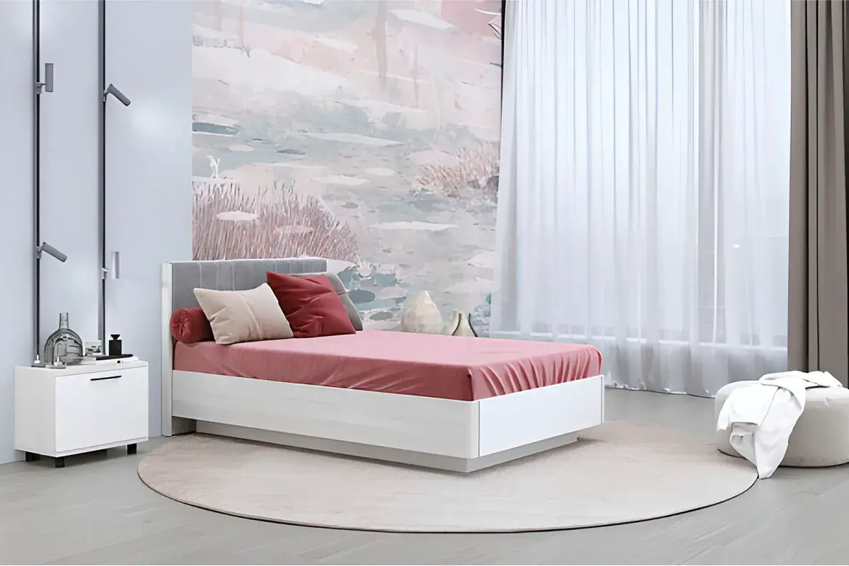 Кровать КР-4012-СЯ-БГ (Снежный Ясень/Белый Бриллиант Глянцевый) - купить в Озерце