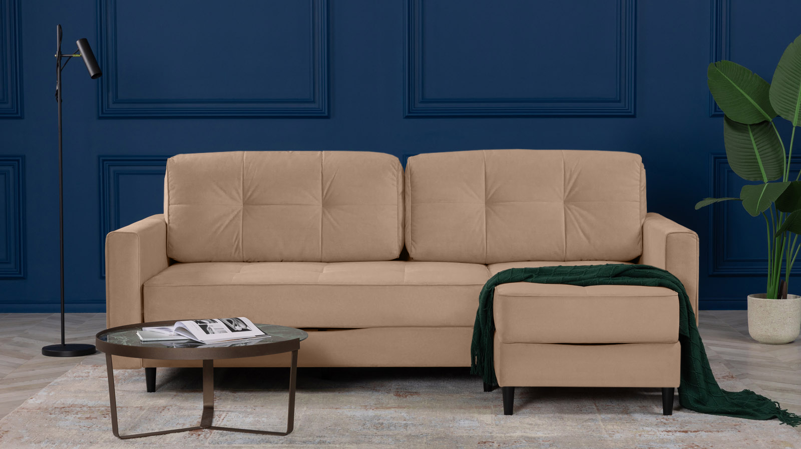 Диван Amani Pro угловой с широкими подлокотниками, ножки: пластик, Тк. Casanova Stone 156x237 — купить в Озерце